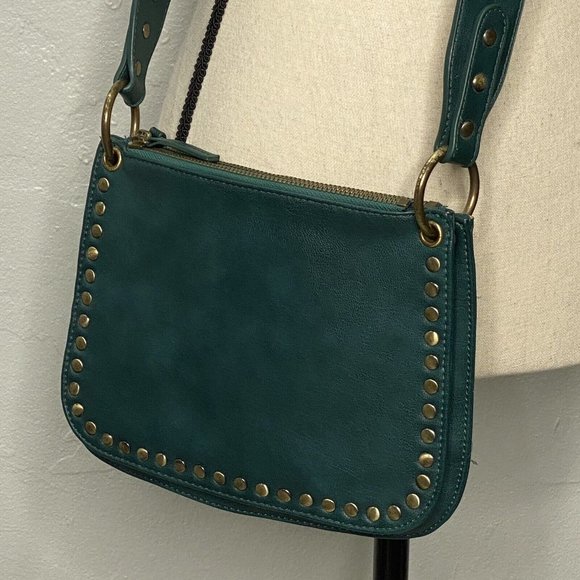 Anthropologie Teal Green Crossbody Bag With Gold Studs - Picture 2 of 14